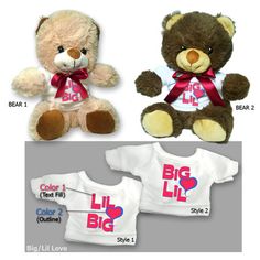 two teddy bears and one t - shirt with the words big love on it are shown next to each other