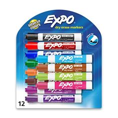 expo dry erase markers in assorted colors, 12 count each pack includes marker pens