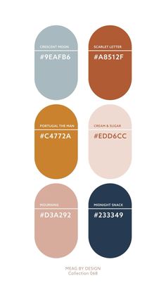 four different color swatches with the same font and numbers on each one, all in different colors