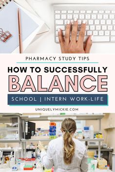 a woman working at a desk with the words how to successfully balance school intern work - life