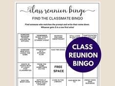 a printable class reunion bingo game