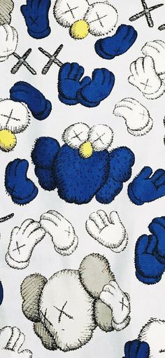 an image of blue and white mickey mouses on a white background with yellow accents