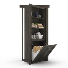 an open bookcase with towels and other items in it on a white background - 3docn model