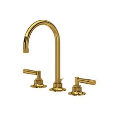 two faucets in gold finish on a white background