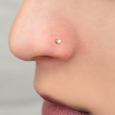 a woman's nose has a tiny diamond on it and is wearing a gold nose ring