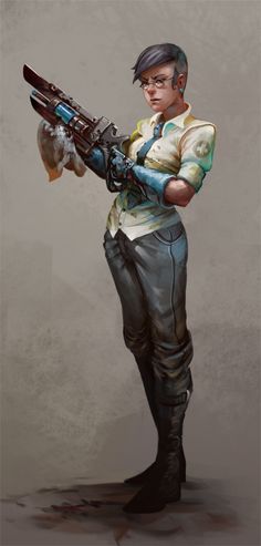 shadowrun; female; human or dwarf; nerd Dystopia Rising, Concept Art Character, Post Apocalypse, Fortress 2, Team Fortress 2, Team Fortress, Urban Fantasy, Dieselpunk