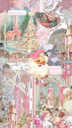 a collage of christmas images with santa claus and other holiday related items on it