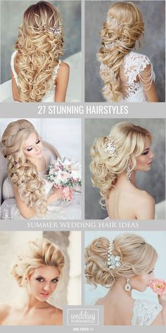 wedding hairstyles for long hair with different styles and colors, including blonde curls