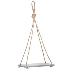 a hanging shelf with rope on it