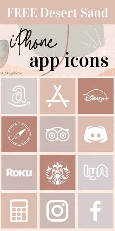 the iphone app icons are displayed in different colors and sizes, with text that reads free desert sand