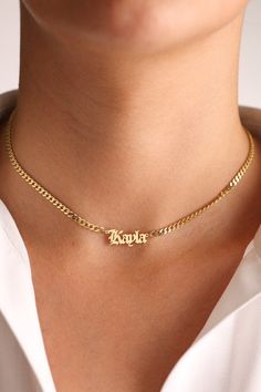 14K Gold Name Necklace, Gothic Name Necklace, Gold Name Necklace, Name Necklace With Curb Chain , Birthday Gift for Her, Mothers Day Gift S H O W ∙ Y O U R ∙ S T Y L E UNIQUE ♥ Dainty Curb Gothic Name necklace in 18 K Gold plated, Sterling Silver plated or Rose gold plated PERFECT GIFT ♥ Make your friends or family happy with this exclusive gift. MINIMALIST DESIGN ♥ Wear this jewellery with joy and show your style with the wonderful designs. SATISFACTION GUARANTEE ♥ Your satisfaction is always o Curb Chain Necklace For Gifts, Anniversary Nameplate Jewelry With Curb Chain, Gold Nameplate Charm Necklace For Birthday, Gold Custom Necklace For Birthday, Dainty Charm Necklaces With Curb Chain For Gifts, Silver Curb Chain Jewelry For Birthday, Gold Nameplate Necklace For Birthday, Vintage Gold Jewelry For Birthday, Anniversary Nameplate Necklace With Curb Chain