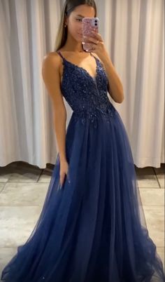 2023 Grad Dresses, Prom Dresses 2023 Navy Blue, Silk Prom Dress With Corset, Grad Dresses 2023, Grad Dress Inspiration, Dark Blue Grad Dress, A Line Grad Dress, Fancy Navy Blue Dress, 2023 Prom Dresses Blue