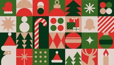 an abstract christmas pattern with many different shapes and colors