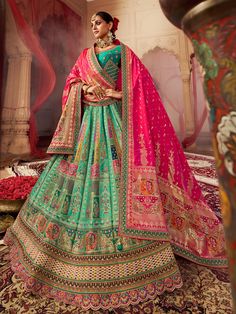 Green Banarasi Lehenga, Elegant Lehenga, Lehenga For Wedding, Traditional Engagement, Choli Blouse, Wedding Lehenga Choli