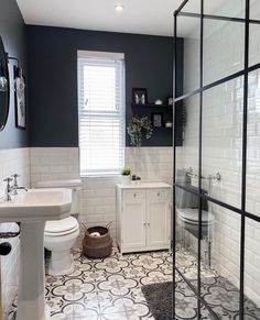 Modern & Traditional Bathroom Renovation From @renovating_two_one_six_ Dulux Warm Pewter, Pewter Bathroom, Restaurant Patio, Bad Inspiration, Patterned Floor Tiles, Bathroom Plants, Trendy Bathroom, Dream Bathroom, Metroid