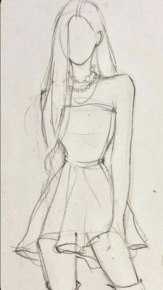 a pencil drawing of a woman with long hair in a dress and high heeled boots