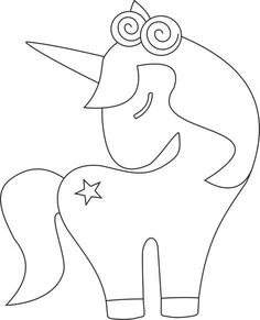 a cartoon unicorn with stars on it's nose and tail, outlined in black and white