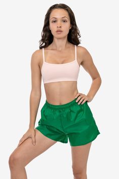 RNF314 - Women's Nylon Track Shorts Sporty Crop Top With Built-in Shorts, Trendy High-waisted Athletic Shorts For Summer, Stretch Nylon Shorts For Summer, Summer Athleisure High-waisted Pajama Shorts, Solid Color High-waisted Pajama Shorts For Spring, Spring Nylon High-waisted Athletic Shorts, Spring Nylon Workout Shorts, Summer Gym Athletic Shorts, Stretch Athleisure Pajama Shorts For Summer