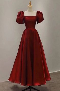 Burgundy A Line Long Prom Dress with Short Sleeves Cny Design, डिजाइनर कपड़े, Chique Outfit, Princess Prom Dresses, Long Prom Dresses, Womens Vintage Dresses, Professional Dresses, Dresses Women, Red Prom Dress