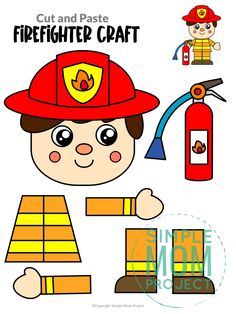 cut and paste firefighter craft is shown with the instructions for how to make it