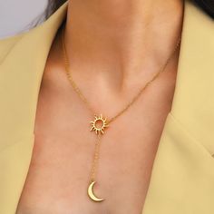 Embrace the celestial beauty with our Stainless Steel Sun Totem and Moon Necklace. This exquisite piece combines the powerful symbols of the sun and moon, representing balance, duality, and harmony in the universe. Moon from high-quality stainless steel, this necklace is not only stunning but also durable and resistant to tarnish, ensuring it remains a cherished part of your jewelry collection for years to come. The intricately designed sun totem captures the radiance and strength of the sun, while the serene moon pendant reflects the calm and tranquility of the night. Perfect for daily wear or special occasions, this necklace is a versatile accessory that complements any outfit. Whether you're treating yourself or looking for a thoughtful gift, the Stainless Steel Sun Totem and Moon Neckl Sun Moon Pendant, Adjustable Sun And Moon Design Necklace, Necklace Sun And Moon, Sun And Moon Jewelry, Powerful Symbols, The Sun And Moon, Fashion Vocabulary, Dress Indian, Celestial Jewelry