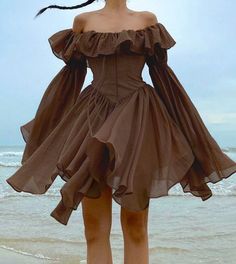 Brown Corset, Dress Cottagecore, Vintage Inspired Fashion, Off Shoulder Fashion, Fairy Dress, Corset Dress, Long Sleeve Mini Dress