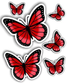 three red butterflies with black spots on them