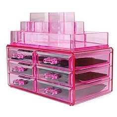 Brand New Pink Acrylic Jewelry Or Cosmetic Organizer. Pink In Color And Lots Of Room For All Your Goodies! Shelves Are Lined So Makes Easy To Clean. Makeup Organizer With Mirror, Acrylic Makeup Storage, Clear Acrylic Makeup Organizer, Clear Makeup Organizer, Jewellery Storage Display, Makeup Case Organization, Orange Mirror, Lipstick Organizer, Acrylic Pink