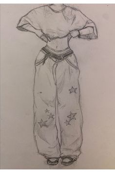 a drawing of a person wearing pants with stars on them