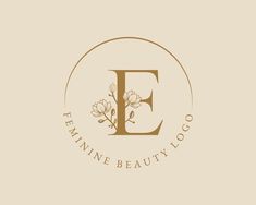 the logo for feminine beauty company, featuring flowers and leaves in gold on a beige background