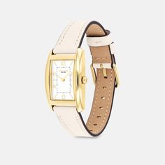 A distinctive stately design the minimalist Reese watch is an elevated choice for everyday. Finished with a leather strap the gold tone design features a satin dial detailed with a mix of numerical and stick markers. | Coach Reese Watch, 24 Mm X 35 Mm - Women's - Chalk Elegant Watches For Everyday Use With Rectangular Shape, Chic Formal Watch With Rectangular Dial, Chic Formal Watches With Rectangular Dial, Chic Gold Everyday Watch, Chic Everyday Gold Watches, Timeless Everyday Watch With Rectangular Dial, Rectangular Metal Dial Watch For Everyday Use, Chic Gold Watch With Rectangular Dial, Classic Rectangular Dial Watch For Everyday Use