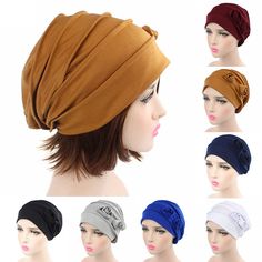 Women Lady Cotton Flower Cancer Hair Loss Chemo Beanie Turban Hat Hijab Cap Stylish Womens Hats, Hair Wrap Scarf, Cotton Flower, Flower Hat, Turban Headwrap