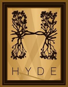 the logo for hyde is shown in brown and gold colors, with two branches on each side