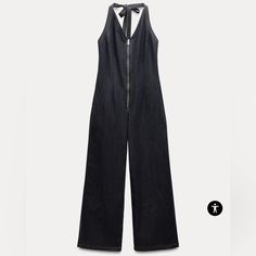 Brand New Zara Denim Dark Blue Jumpsuit Size Large. Zara Denim Jumpsuit, Dark Blue Jumpsuit, Halterneck Jumpsuit, Staple Dress, Zara Jumpsuit, Waistcoat Dress, Blue Jumpsuits, Cardigan Sweater Dress, Shirt Blouses Tops