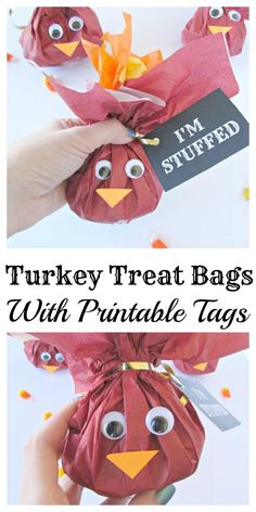 turkey treat bags with printable tags are the perfect way to give as gifts for thanksgiving