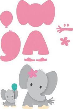 an elephant and her baby are standing next to each other in front of pink decorations