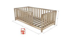 a wooden crib is shown with measurements for the bottom and bottom bunks on it