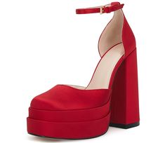 PRICES MAY VARY. Heel measures:size5-6.5 approximately 5.5";size7-8.5 approximately 5.6";size9-11 approximately 5.7". Platform:1.7". Platform pumps:A statement runway design, these satin pumps feature a high block heel and a double platform, which definitely attracts the eye. Soft&Comfortable:Our square toe chunky platform heels use of high-quality satin fabric, feel smooth as silk glance, texture.Latex padded insole for added comfort, relax your feet by avoiding feet's pressure and pain caused Red Sparkly Heels, Red Wedge Heels, Runway Design, Red Platform Heels, Chunky Platform Heels, Red Satin Heels, High Block Heels, Party Wedding Dress, Red Platform