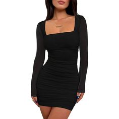 The Sexy Bodycon Dresses Is Very Soft, Mesh Sheer, High Stretchy, Breathable, Light The Party Mini Dress Feature Square Neck Design, Mesh Sheer Back And Sleeves, Slim Fitting, Back Zipper, Ruched Body Con Dress. The Semi Formal Dresses Is Perfect For Women And Teen Girls The Cute Short Dresses Is Suitable For Going Out, Club, Party, Date Night ,Neon Night Out, Clubwear, Graduation, Cocktail,Evening, Homecoming, Dinner, Beach, Birthday, Wedding, Home, Bbq, Shopping, Halloween, Vacation Short Black Dresses Long Sleeves, Fancy Dinner Dress Short, Black Party Dress Long Sleeve, Black Dresses Formal Short, Semi Formal Night Outfit, Black Glitter Dress Long Sleeve, Black Teen Dress, Short Black Dress With Long Sleeves, Simple Cute Dresses Casual