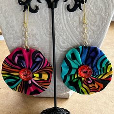 Super Lightweight ~ Original ~ Accent Outfit ~ Eye Catching Earrings ~ Handmade Fabric Wrapped Earrings, Fabric Jewelry Diy, Fabric Earrings Diy, Creole Fashion, Fabric Earrings Handmade, Photoshoot Accessories, Felt Hearts Crafts, Cloth Earrings, Textile Earrings