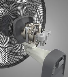 an industrial fan is shown on a gray background