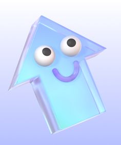 an animated blue arrow with eyes and a smile