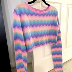 Sweater Is Cropped. New With Tags; Never Been Worn And No Damage. Super Cute! + Size: Small Shorts In Size Xs Are Also Listed For Sale. Details: Chevron Stripe Polyester Blend Hand Wash Cold, Hang Dry Soft Pastel Clothes Aesthetic, Pastel Kidcore Outfits, Toola Roola, Kidcore Shirt, Rainbow Sherbert, Preppy 80s, Confetti Sweater, Pastel Kidcore, Shimmer Blouse