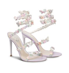 Shoes Flowers, Hak Tinggi, Elegant Pumps, Satin Sandals, Dr Shoes, Cute Shoes Heels, Jeweled Sandals, Rene Caovilla, Fancy Shoes