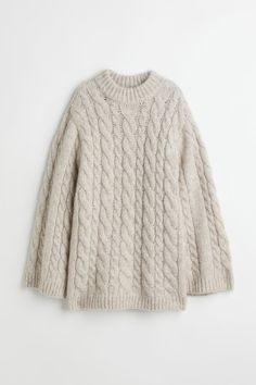 Wool-blend Cable-knit Sweater - Light beige - Ladies | H&M US 5 Personal Style Quiz, Pull Oversize, Oversized Jumper, Cable Knit Jumper, Oversized Pullover, Wide Sleeves, Oversized Sweater, Sweaters Oversized, Knit Jumper