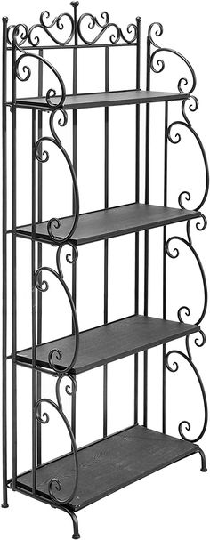 4 Tier Scrollwork Design Metal & Gray Wood Decorative Bookshelf, Indoor Plant Stand-MyGift Decorative Bookshelf, Freestanding Shelf, Kitchen Bookshelf, Shelves Rack, Pot Display, Decorative Bookshelves, Tall Indoor Plants, Wood Bookshelf, Freestanding Storage