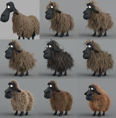 the sheep are all different sizes and colors, but one is wearing an eye patch