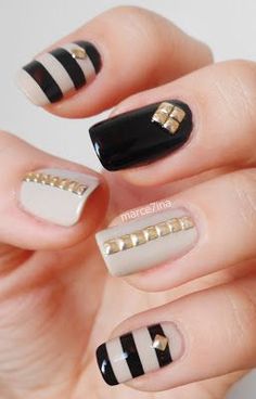 Glitter Gradient Nails, Gold Nail Art, Nails Gold, Studded Nails, Her Nails, Black Nail