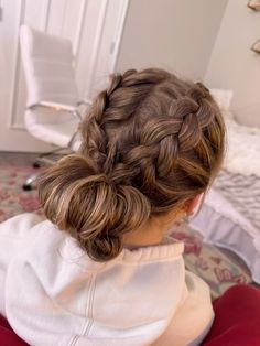 dutch braids to a bun #hair #updo #hairstylist #hairstyle #braids #blonde Dutch Braids To Bun, Braids To A Bun, Princess Bun Hairstyle, Dutch Braids Into Bun, Cute Dutch Braids, French Braid Bun Hairstyles, Dutch Braid Bun Tutorial, French Braid Into Bun, Braided Bun Tutorials