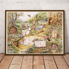 an image of a painting on the wall with animals and other things in front of it